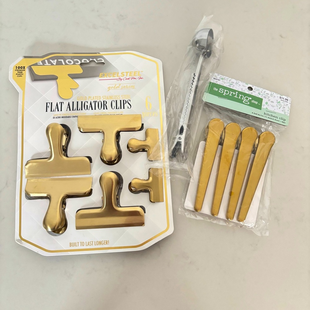 Gold tone clips Flat Alligator Clips kitchen sealing bag clips storage Pack